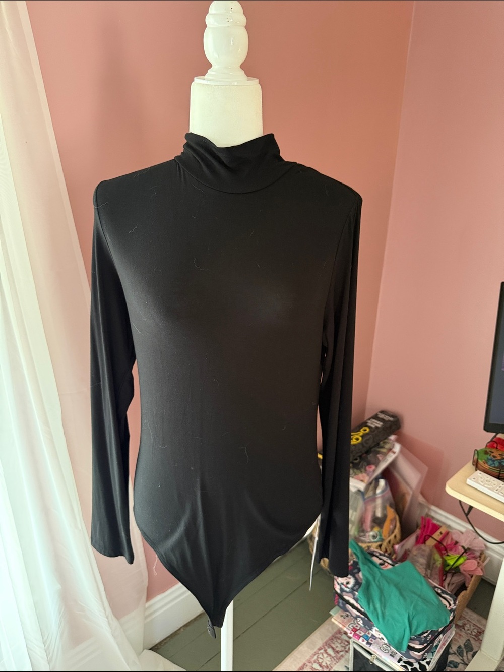 Women's Black Long-Sleeve Mock Neck Bodysuit
